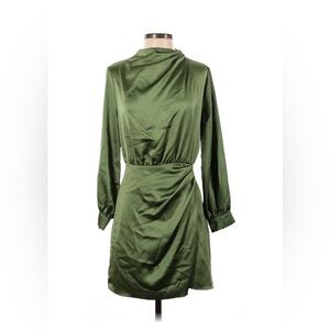 Zara Vibrant Green Satin Long Sleeve Mini Dress